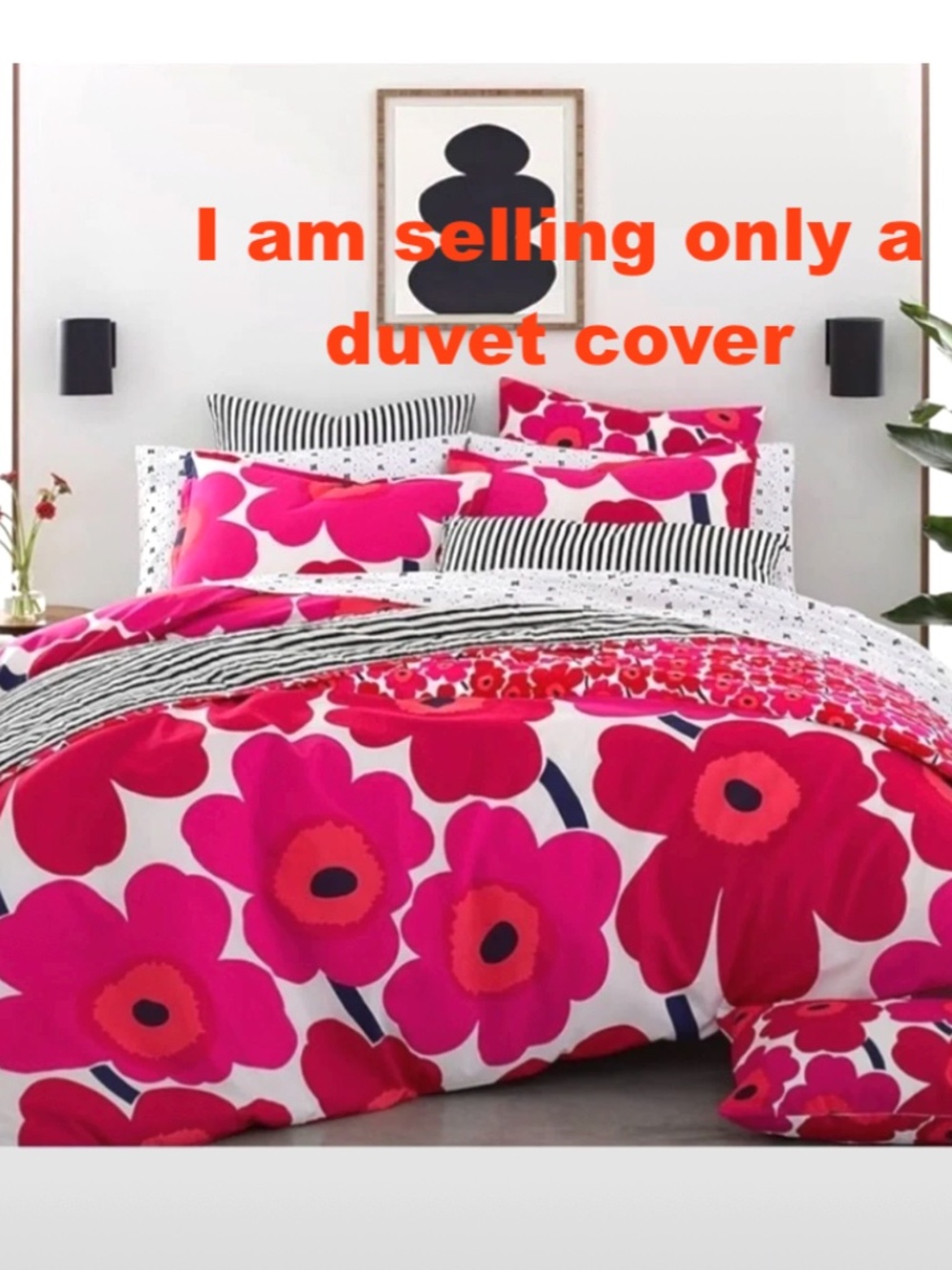 duvet MARIMEKKO full/queen big flowers 88x92 cotton pink red white cover only